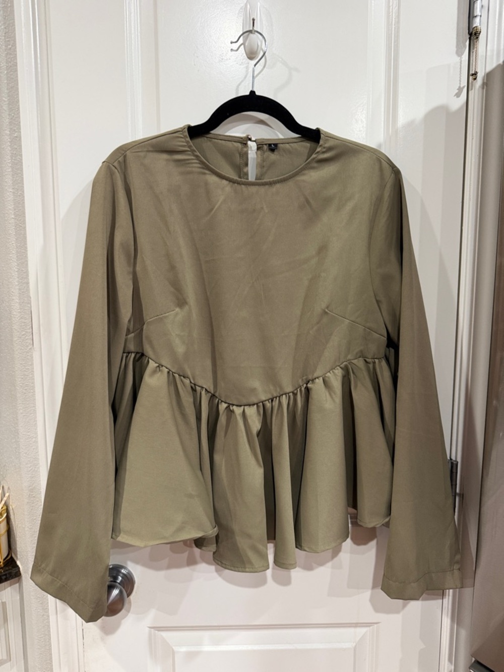 Olive Green Peplum Long-Sleeve Top